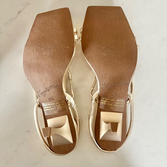 $135 NEW Seychelles Banks Metallic Leather Gold Sandals Kitten Heel Shoes SZ 6.5 - Picture 5 of 7